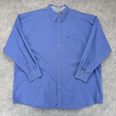 Camisa masculina fina Panhandle 2XL azul botão para baixo algodão ocidental logotipo bordado - Imagem 1 de 4