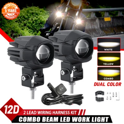 2 светодиодных прожектора для мотоцикла противотуманные фары вспомогательные желтые белые - Изображение 1 из 4