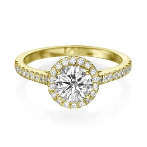 Anillo de compromiso de diamantes de corte redondo H/VS2 0,95 CT oro amarillo brillante de 18 K - Imagen 1 de 6