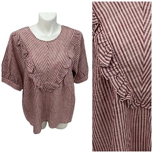 Terra & Sky Top Womens 3X Ruffle Pink Stripe Cottage Prairie Feminine Ranch - Picture 1 of 14