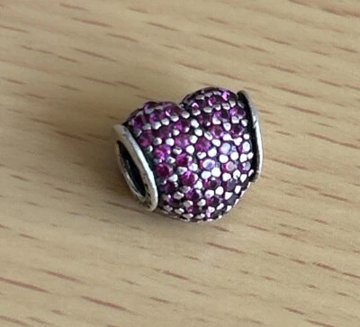 Genuine 925 Silver Pandora Pave Heart Charm With Dark pink Gems /  925 ALE - Image 1 of 4