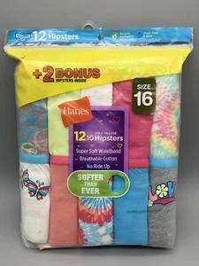 Hanes Bragas Niñas Sin Etiquetas Hipsters Ropa Interior Talla 16 Peace Butterfly Paquete de 12 - Imagen 1 de 6