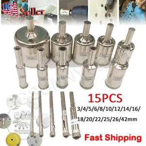 15pcs Diamond Hole Saw Drill Bit Set Glass Ceramic Tile Saw Cutting Tool 3-42mm - Picture 1 of 6