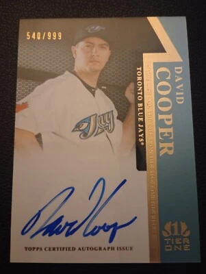 2011 Topps Tier One David Cooper AUTOGRAPH Blue Jays /999 - Image 1 of 2