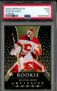 2023 UD Artifacts Aurum #A33 Dustin Wolf Flames RC Rookie PSA 5 & bonus cards - Picture 1 of 2