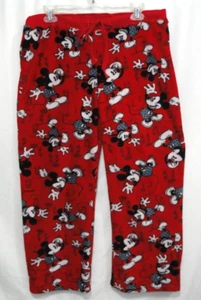 Disney Red Black White Mickey Mouse Fuzzy Lounge Pajama Pants Women's Size Large - Picture 1 of 7