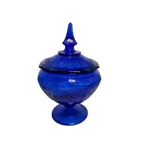 Vintage Anchor Hocking PRINCESS Glass Cobalt Blue Candy Dish Lidded - Picture 1 of 6