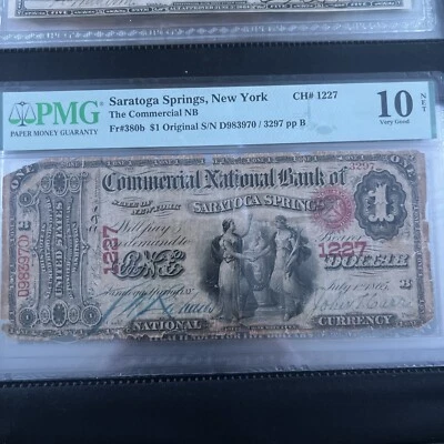 Original Series $1 National Bank Note 1865 $1 FR#380b Saratoga springs, New York - Image 1 of 4
