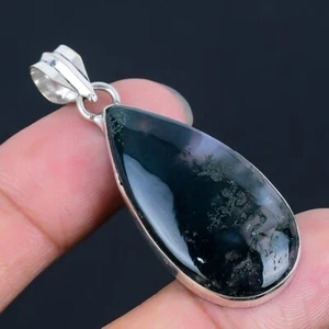 Moss Agate 925 Silver Plated Handmade Pendant of 2.04" - Picture 1 of 3