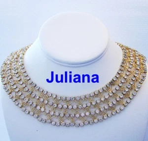 JULIANA WIDE Wonderful RHINESTONE & GOLDEN Scrolled COLLAR NECKLACE - Picture 1 of 8