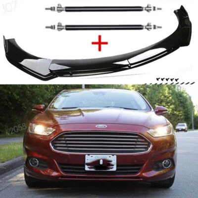 For Ford Fusion SE S Gloss Front Bumper Lip Splitter Spoiler Chin + Strut Rods - Image 1 of 4