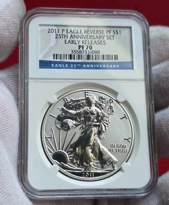 Moneda American Eagle 2011-P 1 oz .999 plata prueba inversa NGC MS 70 ER - 25º año Foto 1 de 4