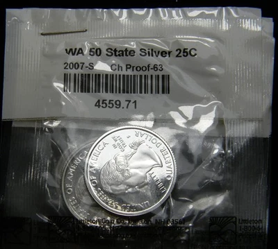 2007-S SET OF 5 SILVER PROOF STATEHOOD QUARTERS MT WA ID WY UT, IN LITTLETON PKG - Image 1 of 4