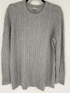 LL Bean Sweater Mens XL Gray 100% Cashmere CableKnit Crewneck Pullover Classic - Picture 1 of 8