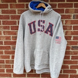 1990s Polo Sport Ralph Lauren USA Flag (w/Flaws) Fleece Heavyweight Hoodie XL - Picture 1 of 16