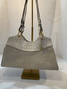 Bolso de hombro vintage Brahmin Gracyn Portofino cocodrilo cuero en relieve/lona $450 - Imagen 1 de 22