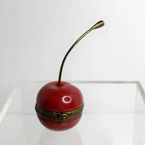 Red Cherry Hinged Porcelain Trinket Box with Sundae Piece Cannon Falls 2.5" - Picture 1 of 7