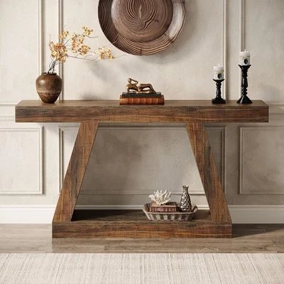 TRIBESIGNS 55-Inch Farmhouse Console Table, Wooden Entryway Hallway Sofa Table with Storage