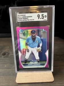 2023 Bowman Chrome 1st Junior Caminero Pink Fuchsia Refractor #/199 SGC 9.5 Rays - Picture 1 of 3