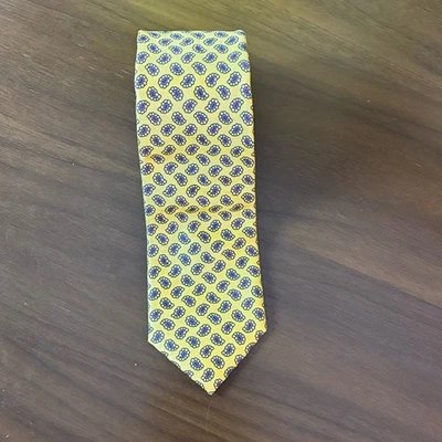 Leonardo Strelli Men's Yellow Tie Silk Paisley Floral Print Slim Made in Italy - Image 1 of 4