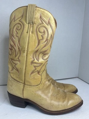 Stivali da cowboy western vintage Tony Mora beige da uomo taglia 10,5 made in Spain - Immagine 1 di 4