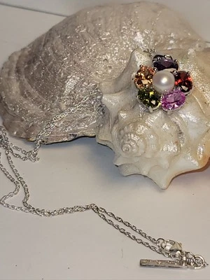 Prata esterlina! Colar de pérolas cultivadas 18 em caleidoscópio bailarina - Imagem 1 de 2