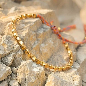 Pulsera hecha a mano budista tibetana con cuentas de cobre de algodón afortunada moda mujeres hombres - Imagen 1 de 4