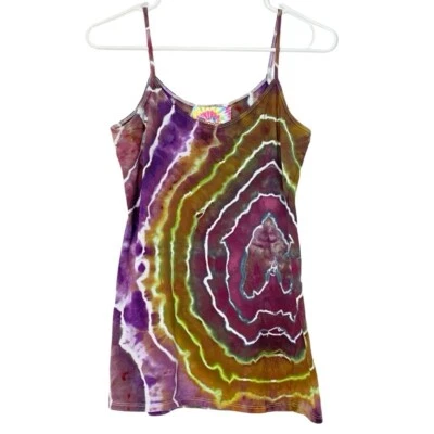Camisa sin mangas Geode Tie Dye para mujer talla grande mediana Y2K torso largo hecha a mano Foto 1 de 4