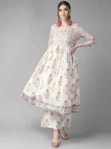 Coton floral blanc imprimé Anarkali Kurta Bollywood indien pakistanais Kurti - Photo 1/5