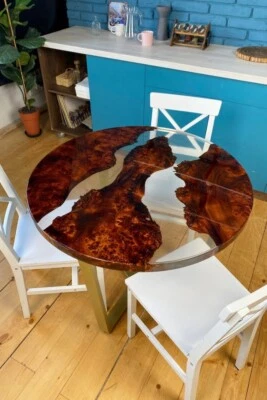 Clear Resin River Wood Table | Poplar Slab & Crystal Epoxy | Custom Sizes Availa - Image 1 of 4