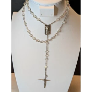 Vintage Catholic Rosary Necklace With Crystal Beads & Sterling Crucifix & Medal - Picture 1 of 11