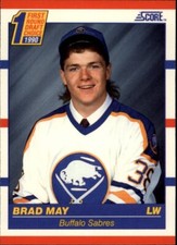 1990-91 SCORE HOCKEY - 1st RND DRAFT PICK Card -- Brad May, Buffalo Sabres #427