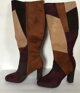 Impo ~ Onnie Size 7.5 M Faux Suede Knee High Side Zip Heel Boot Colorblock Brown - Picture 1 of 8