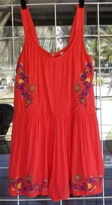 New Embroidered Orange Shorts Outfit Romper Xhilaration Outfit Sz. M - Picture 1 of 5