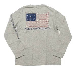 Vineyard Vines Boys Gray Heather Hockey Flag Graphic Long Sleeve Pocket T-Shirt - Picture 1 of 3