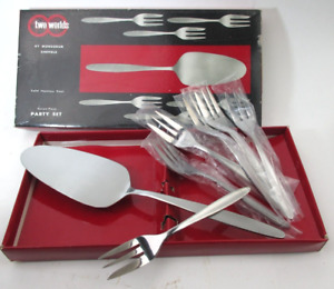 Boxed Set of Retro Stainless Steel Cake Slice & Forks 