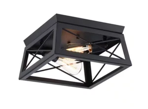 Dawn 2-Light Barnwood Matte Black Flush Mount Ceiling Light Farmhouse Rustic - Picture 1 of 4