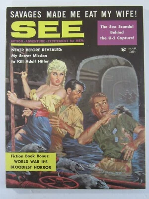 SEE Magazine v. 19 #4, Mar. 1964 FN/VF  Rickard "We Were Rat Bait" Attack Cover! - Image 1 of 4