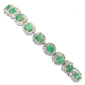 Unheated Round Green Emerald 4mm Simulated Cz 925 Sterling Silver Bracelet 10ins