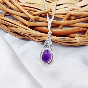 Amethyst Gemstone 925 Sterling Silver teardrop shaped pendant for graduation - Picture 1 of 5