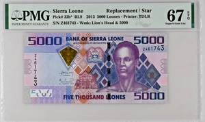 2013 Sierra Leone Pick# 32b* Replacement Star Note 5000 Leones PMG 67 POP 1 - Picture 1 of 2