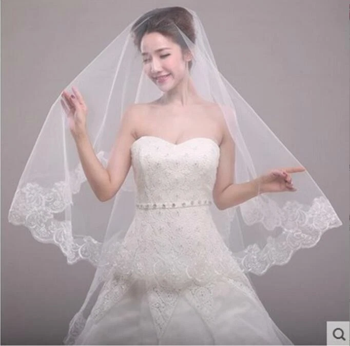 Velo Boda Rojo Niveles Longitud Dedo Colorete Velo 2" Adornos Lindo Floral  Foto 1 de 4