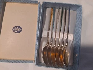Lote de 6 Elo. Cucharas esmaltadas de ley de Dinamarca en caja - Imagen 1 de 4