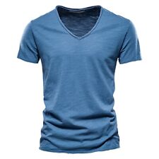 Mens Fashion Casual Solid Color Cotton V Men T Shirts Fashion Designer Slim Fit