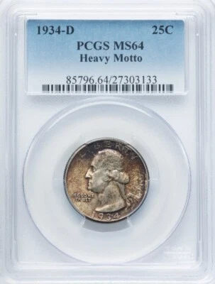1934-D Washington Quarter - PCGS MS 64 - Heavy Motto - Toner - Image 1 of 4