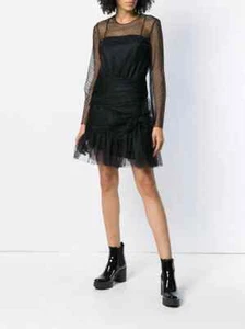 NWT Red Valentino Lace Tulle Sheer Dot Bow Layer Dress Black w/Slip Size 6 $826 - Picture 1 of 12