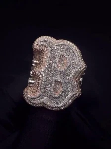 Men's Iced Out VVS Moissanite B Letter Hip Hop Ring In 925 Sterling Silver - Picture 1 of 8