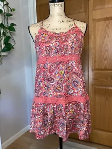 Hollister Pink Paisley Print Summer Boho Shift Mini Dress Womens Size Medium - Picture 1 of 4