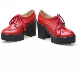 Women Round Toe Block Heel Platform Lace Up Punk Goth Creeper Faux Leather Shoes - Picture 1 of 14