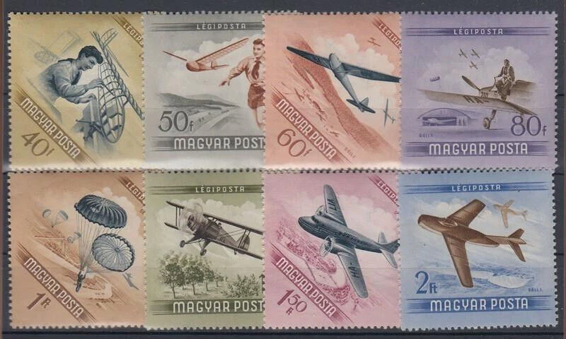 Hungary 1954. Air / aviation nice set MNH (**) Michel: 1376-1383 - Image 1 of 1